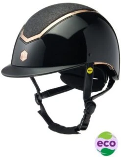 EQX Kylo Sparkly Riding Hat With MIPS - Black Glossy/Rose Gold
